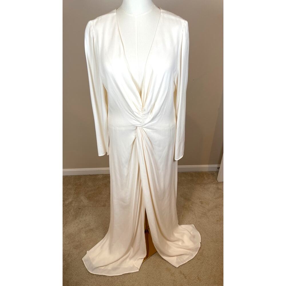 REFORMATION Gatsby Long Sleeve Plunging V Neckline Draped Maxi Dress Sz 16 - Picture 3 of 10